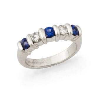 Ridge Ring Sapphires and diamond alternating in platinum